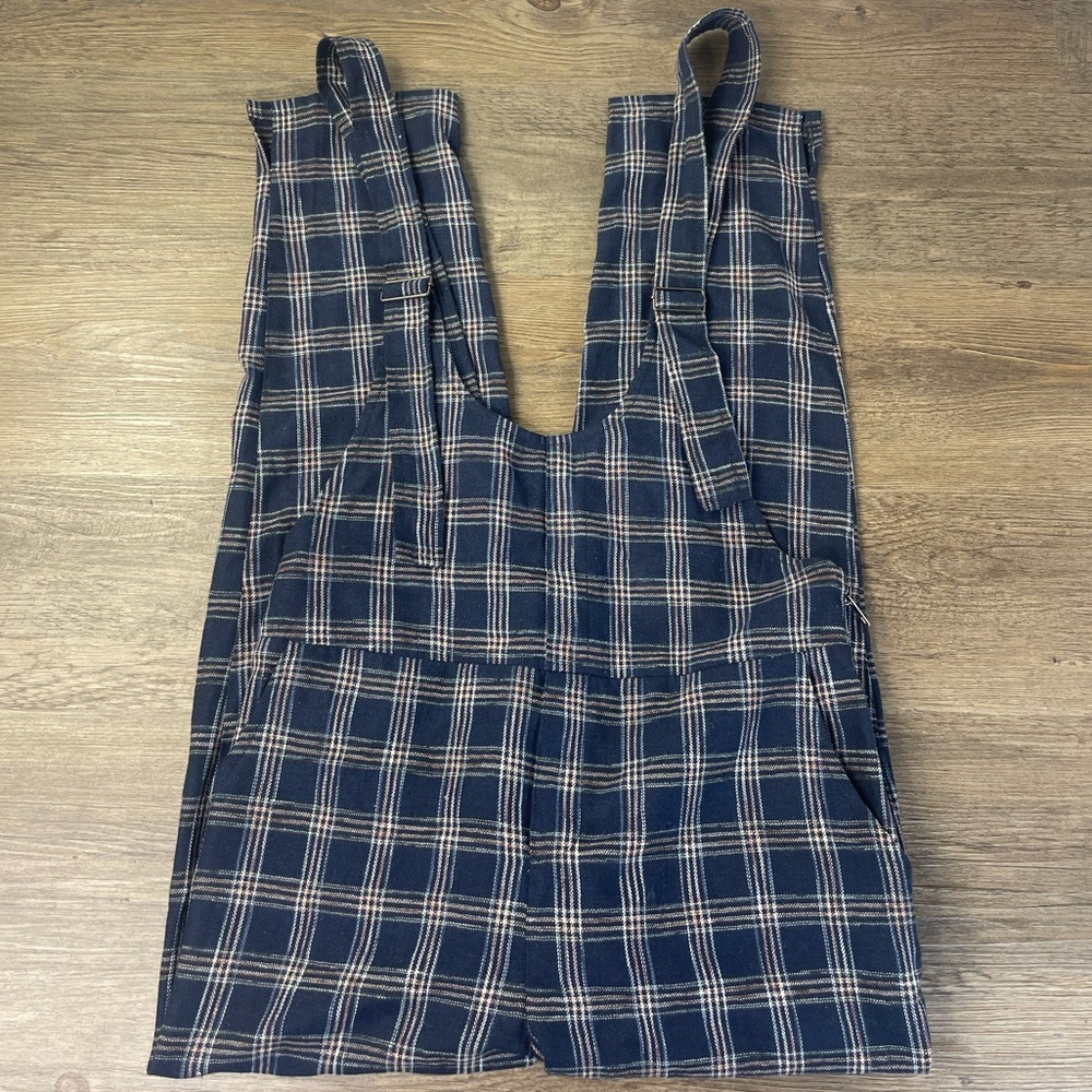 Lush Women’s Navy Blue Plaid Jumper, Overalls, size Small